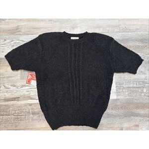 Vtg Beldoch Popper Short Sleeve Knit Sweater •Deadstock Black Acrylic Sz M *NWT